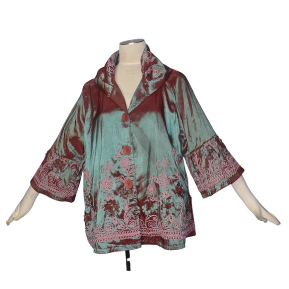 Damee Inc. Iridescent Shimmer Embroidered Embellished Artsy Jacket L - Picture 1 of 8